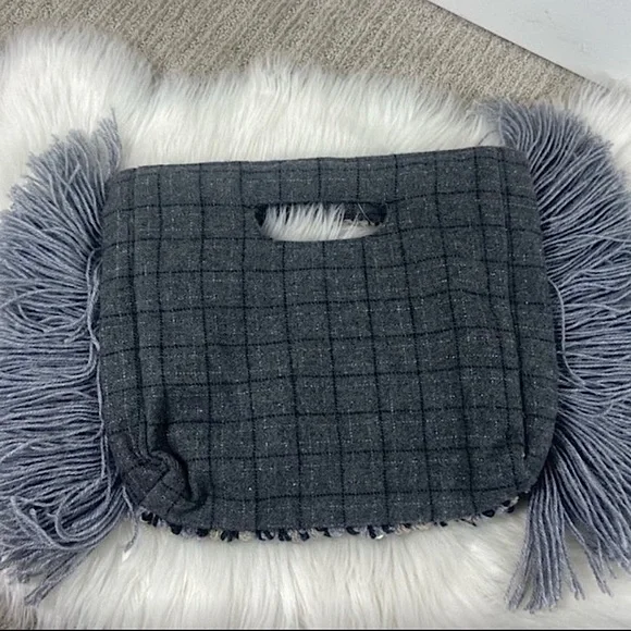 🆕 Anthropologie Milo Clutch Gray Fringe Embellished Sequin Bag New - Picture 2 of 7